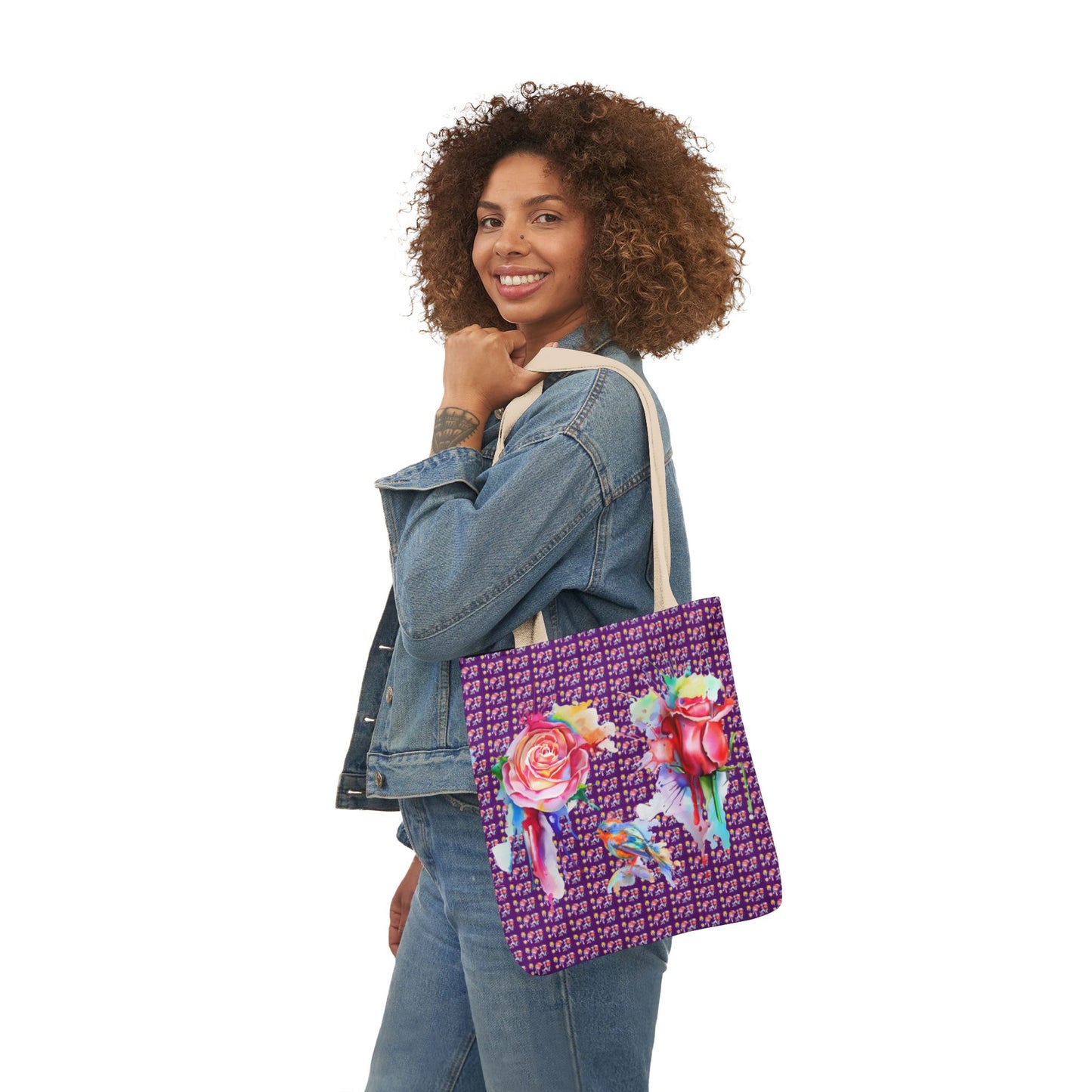 Purple Drip Rose Canvas Tote Bag — Colorful Floral Art Tote