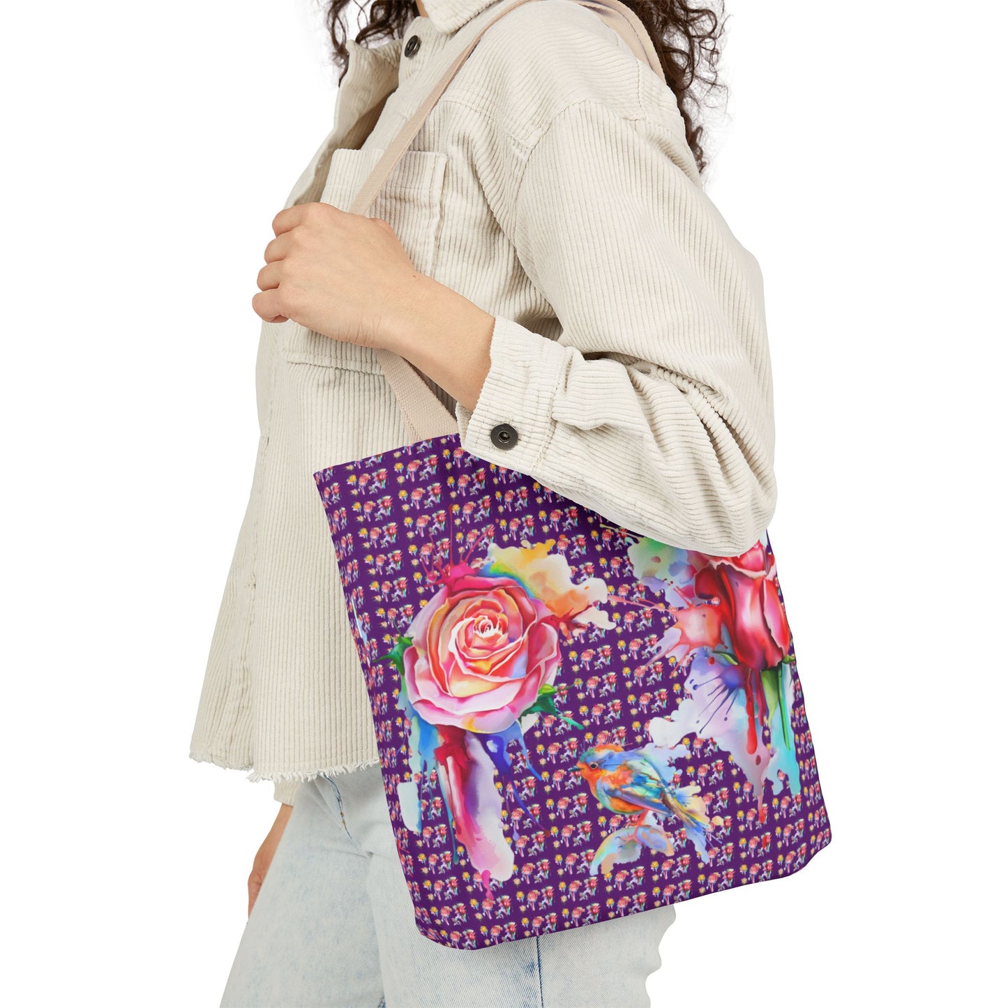 Purple Drip Rose Canvas Tote Bag — Colorful Floral Art Tote